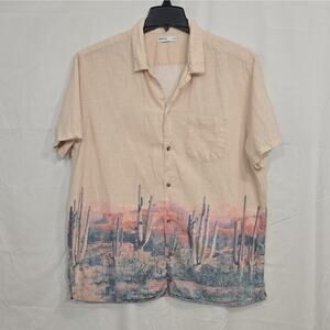 Sonoma Men's XXL Cotton Linen Beige Desert Graphic Print Button-Up Shirt Pockets